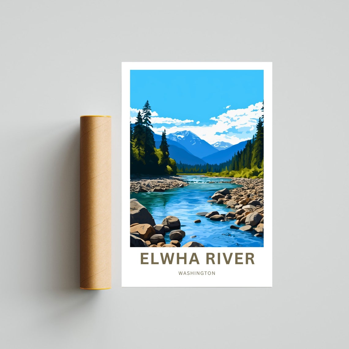 Elwha River Washington Blue River Rapids Rocky Peaks Travel Poster - Image 4
