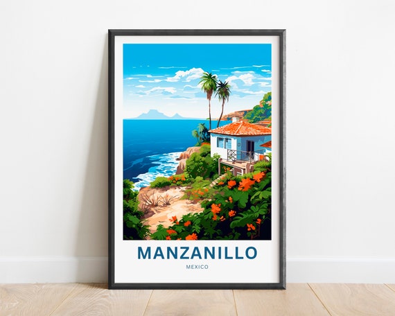 Manzanillo Travel Print Manzanillo Poster Mexico Wall Art Framed Present Gift Mexico Present