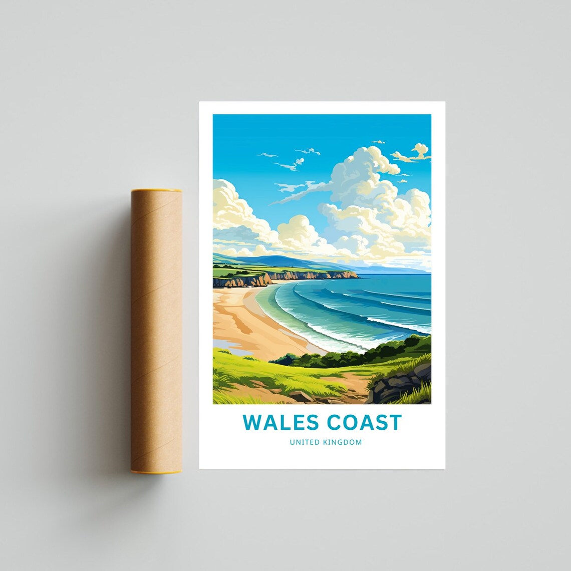 Wales Coast United Kingdom Sandy Beach Turquoise Waves Travel Poster - Image 4