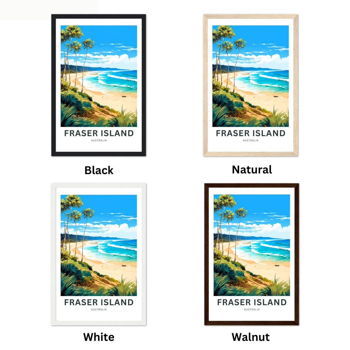 Fraser Island Australia Beach Palms Dunes Surf Waves Travel Poster - Image 2
