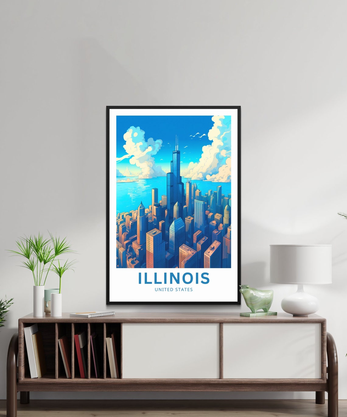Illinois Chicago Skyline Willis Tower Illustrated Travel Poster - Image 2