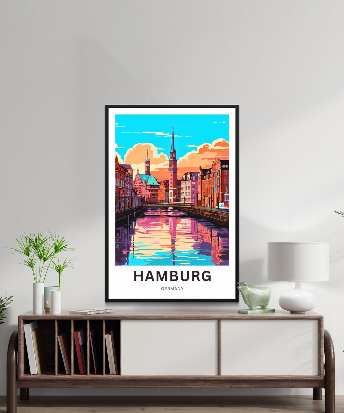 Hamburg Germany Sophisticated Canal Sunset Church Views Poster - Image 2