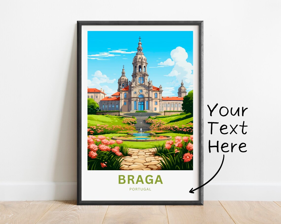 Personalized Braga Portugal Church Garden Custom Text Poster