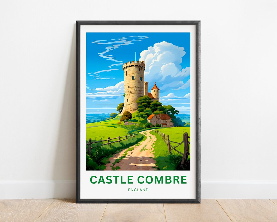 Castle Combe England Hilltop Castle Vintage Travel Poster Green Hills