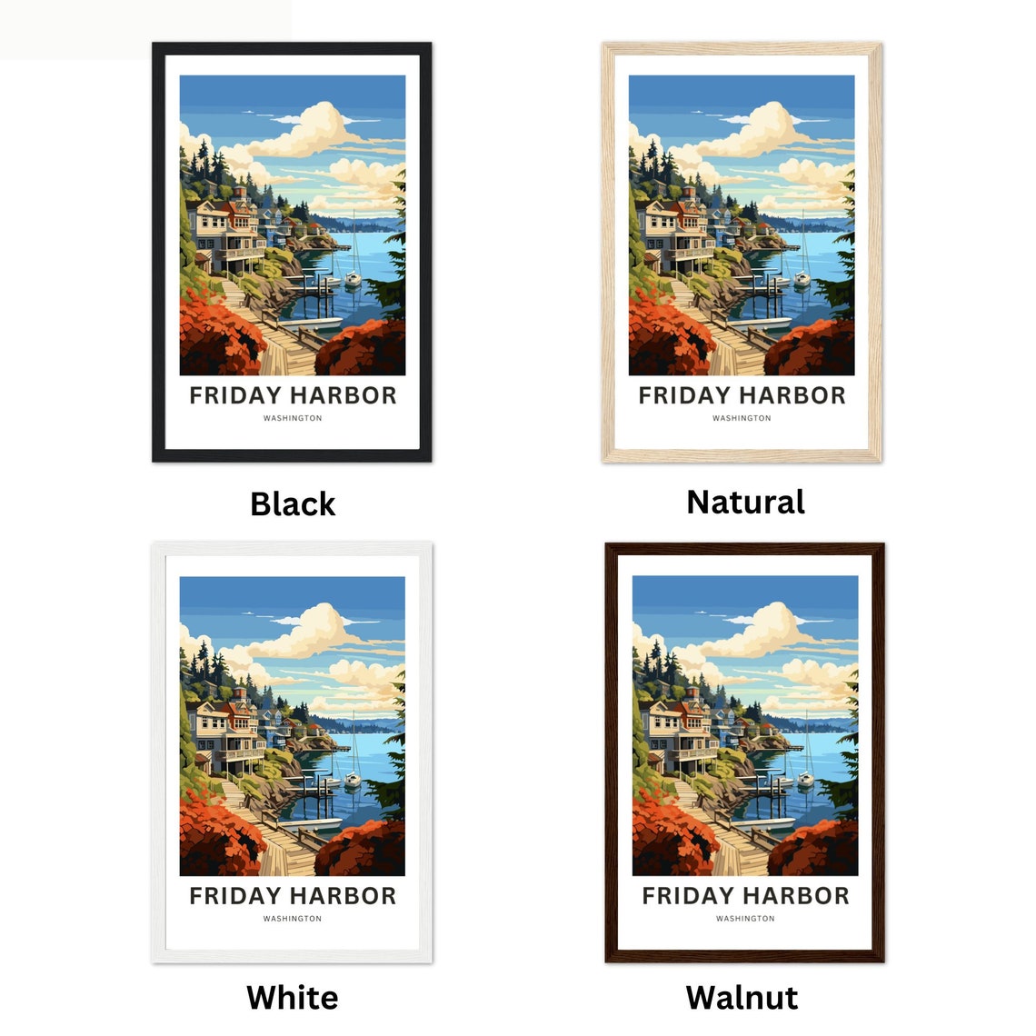 Friday Harbor Washington Customizable Marina Cottages Poster Artwork - Image 2