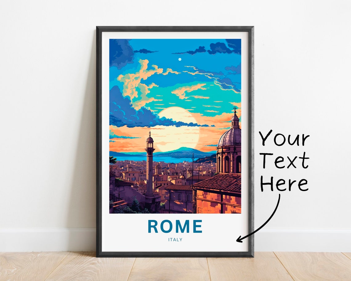 Personalized Rome Italy Sunset Rooftops Dome Vintage Travel Poster