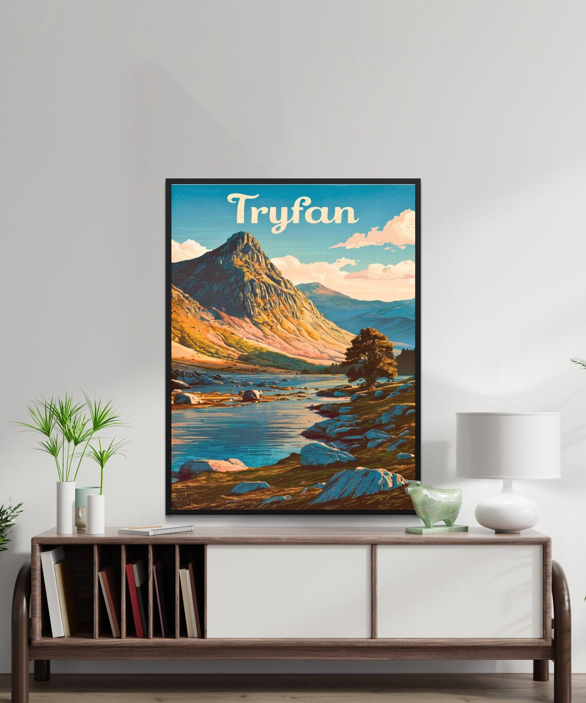 Tryfan Mountain Lake Rocky Peak Snowdonia Wales Travel Poster - Image 2