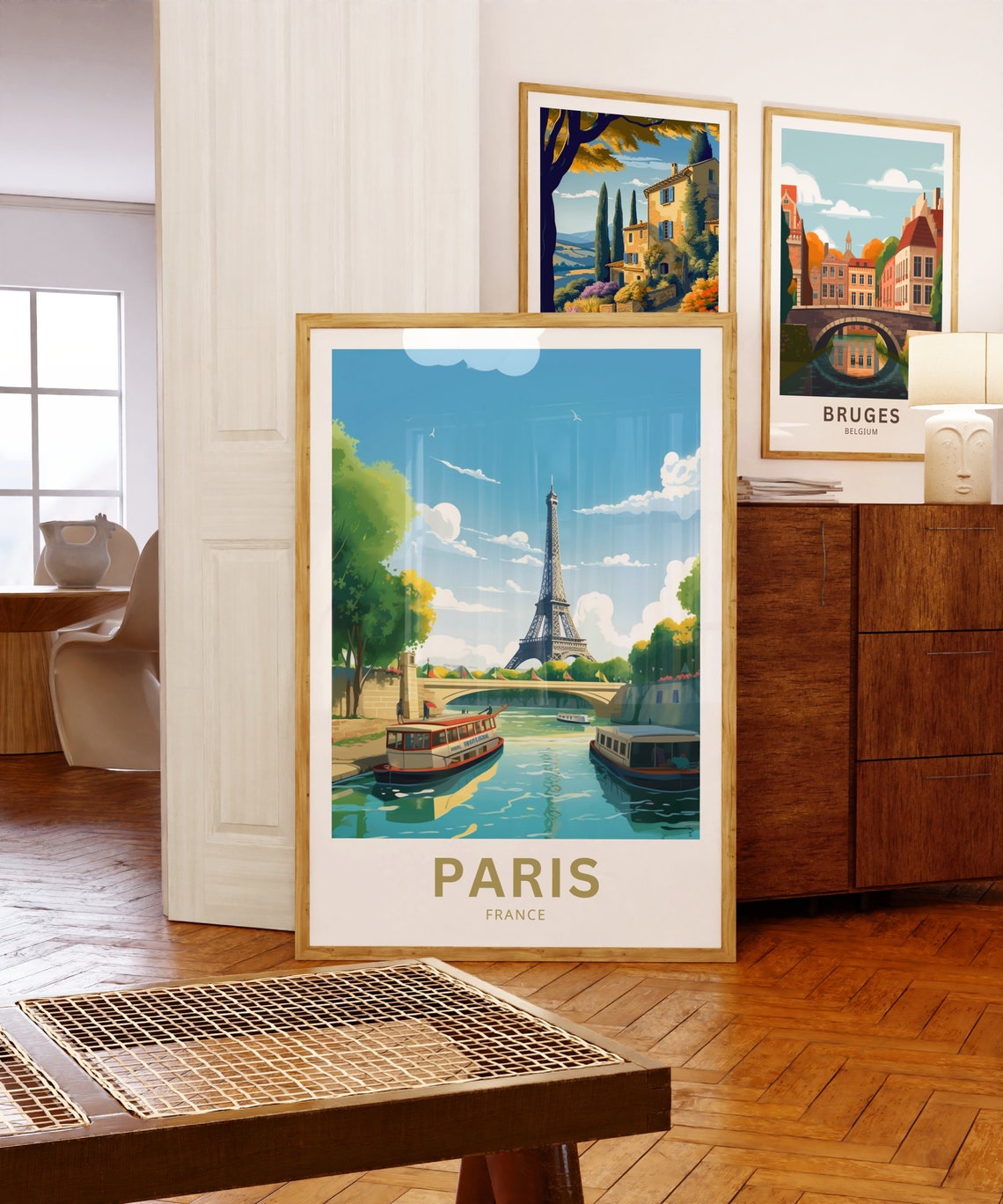 Paris Eiffel Tower Seine River Boats France Vintage Travel Poster - Image 5