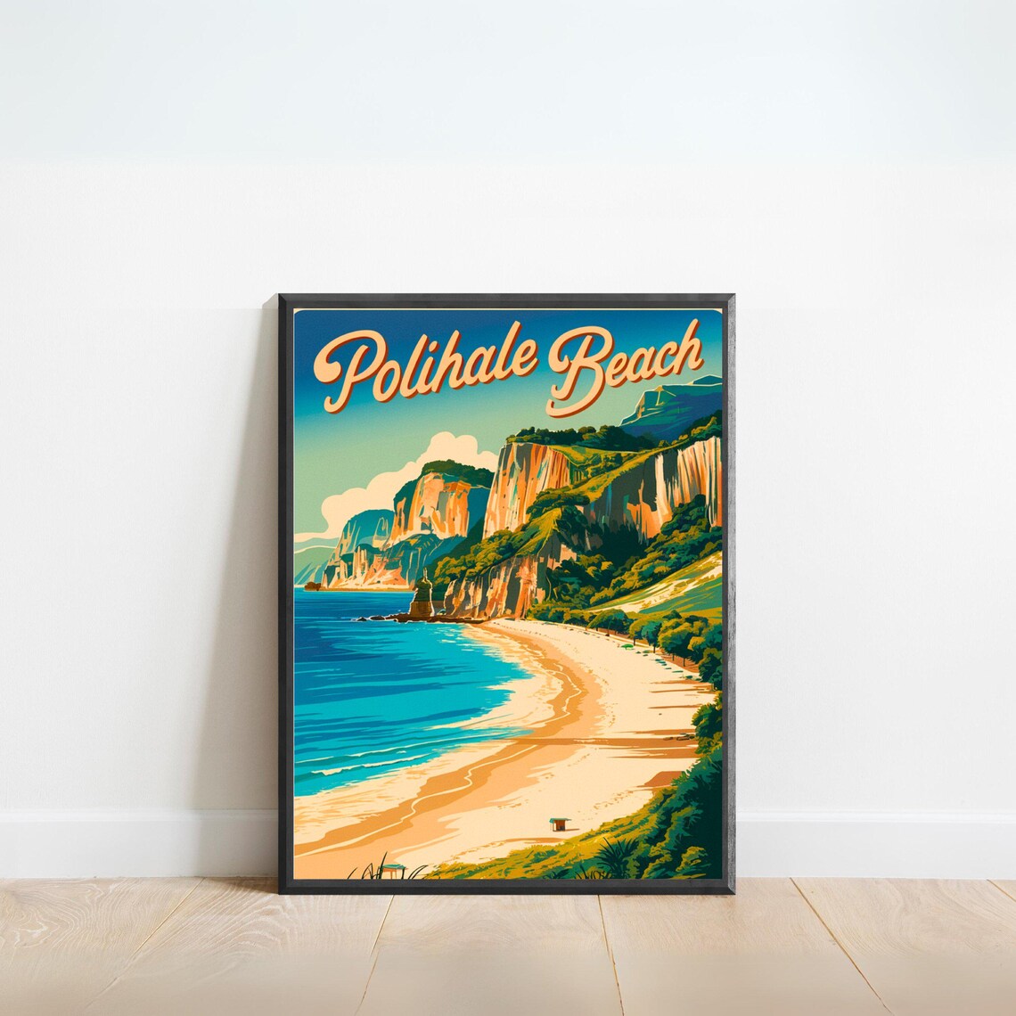 Polihale Beach Vintage Travel Poster, Hawaii Landscape