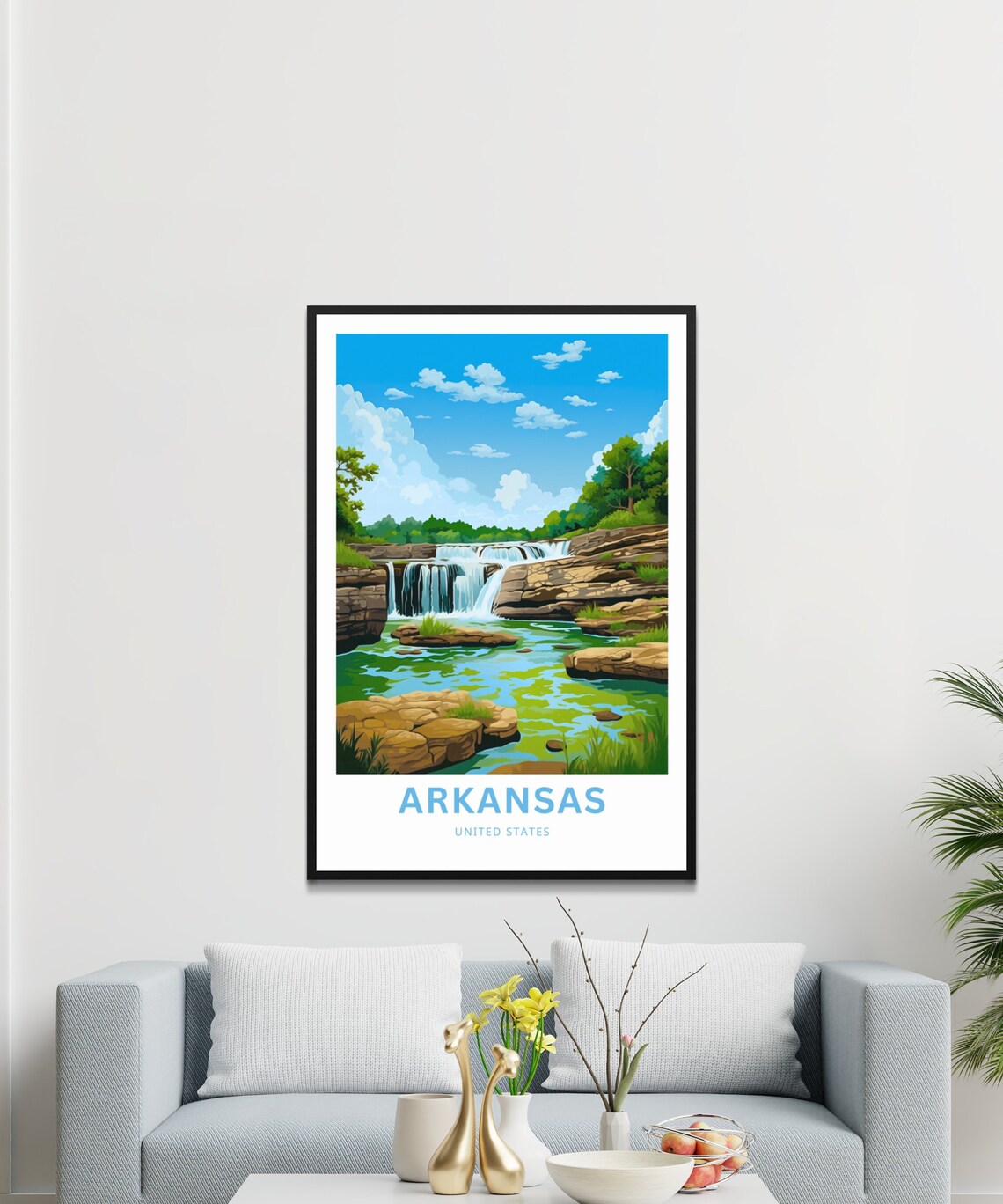 Arkansas Waterfall Rock Ledges Green Pool Forest Scene Travel Poster - Image 3