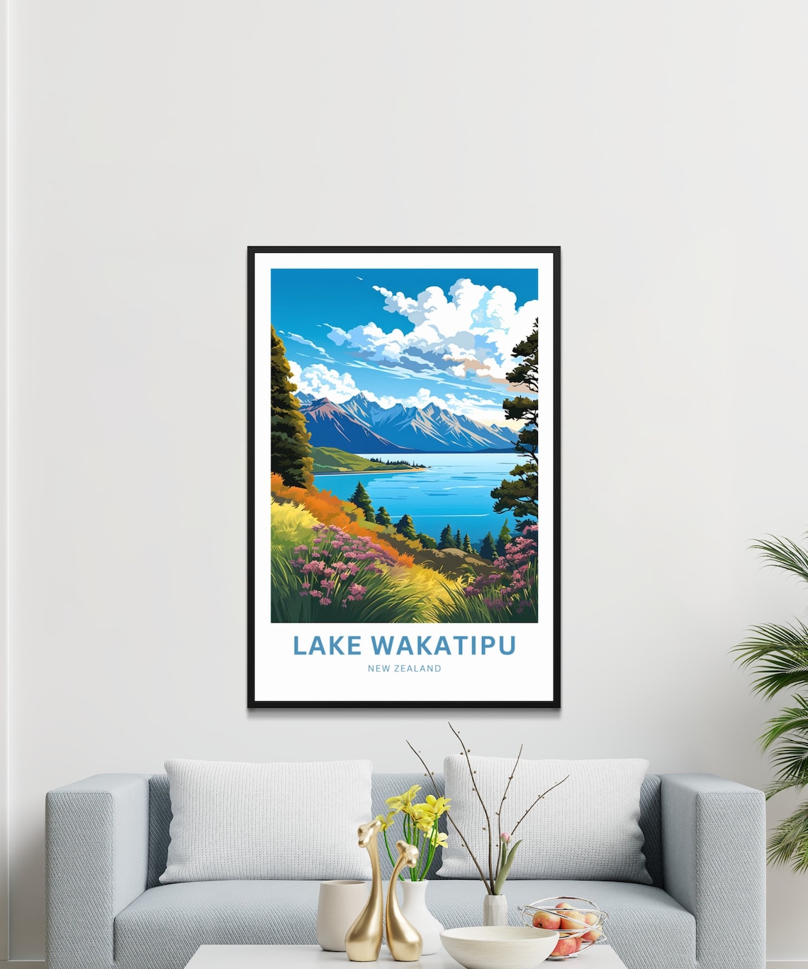Lake Wakatipu New Zealand Alpine Wildflower Meadow Landscape Poster - Image 3