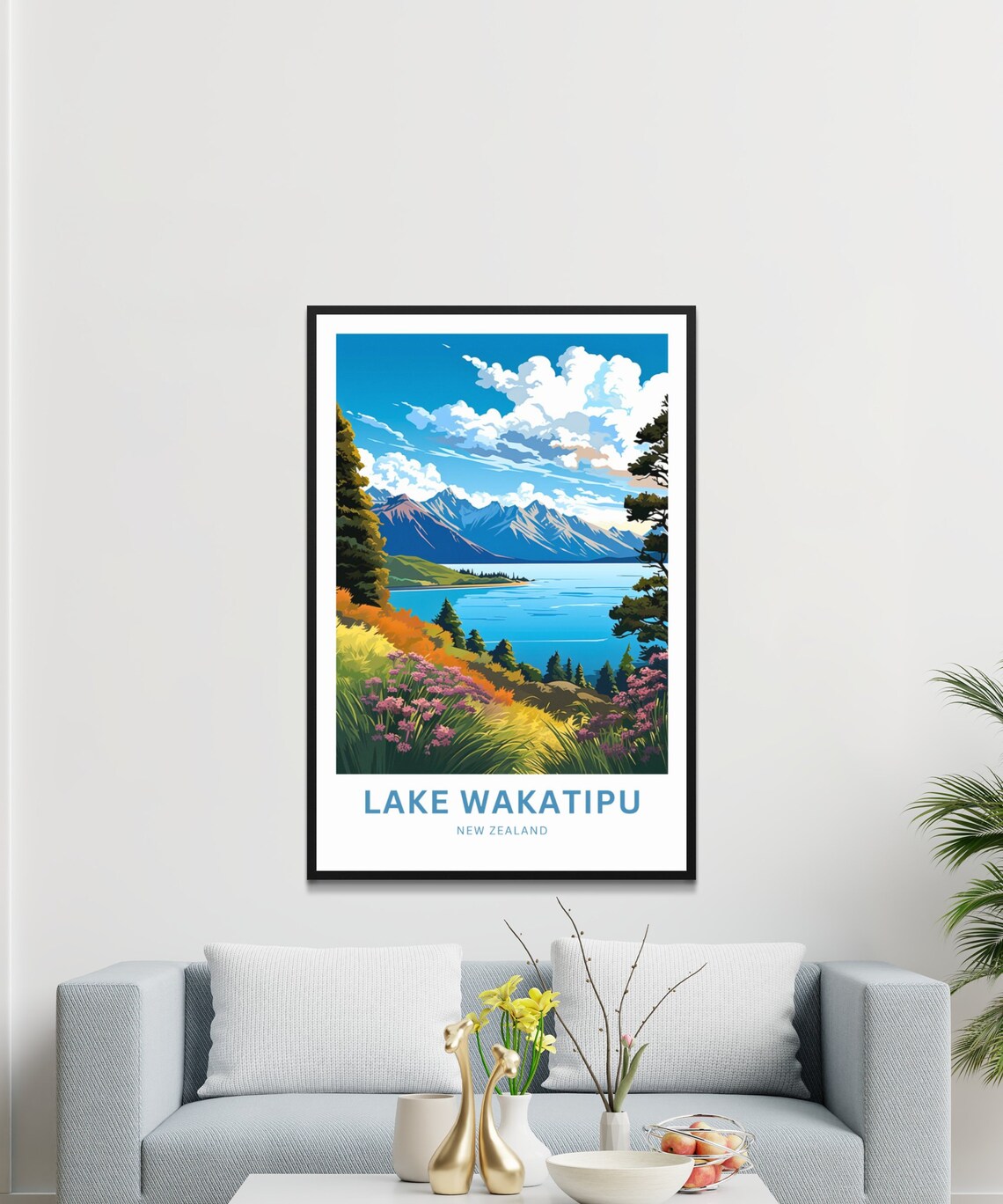 Lake Wakatipu New Zealand Custom Text Lake Print Alpine Scenery Gift - Image 3