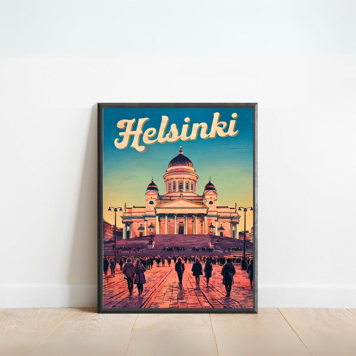 Helsinki Finland Cathedral Sunset Square Vintage Travel Poster