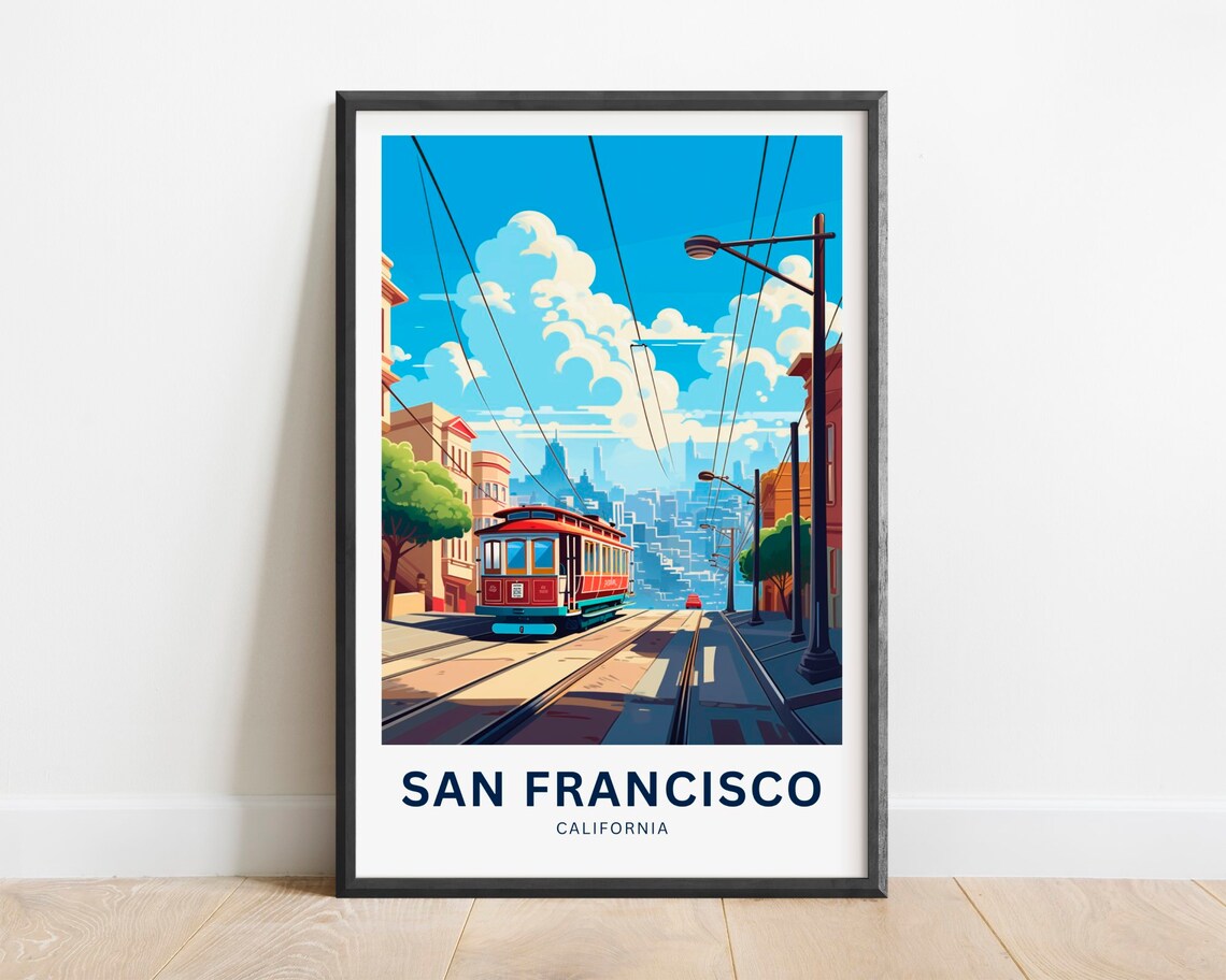 San Francisco California Cable Car Downtown Street View Poster