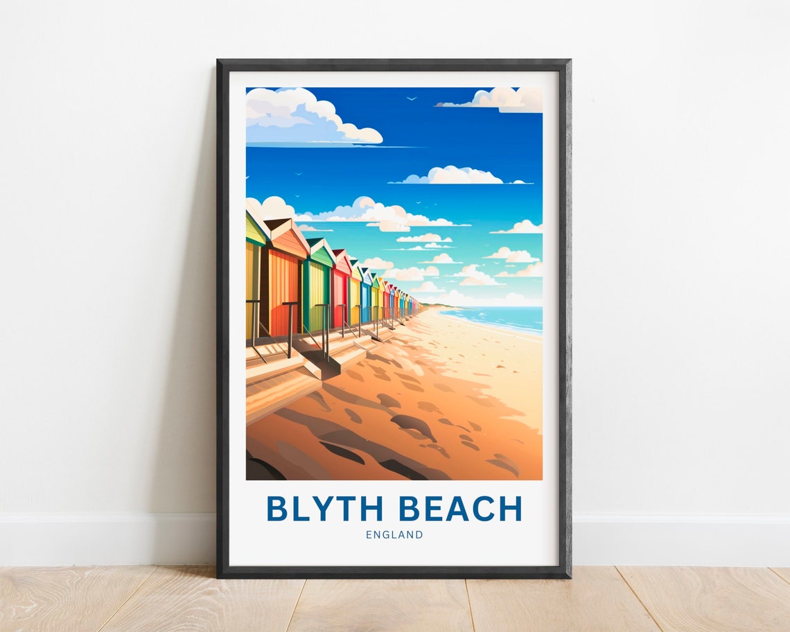 Blyth Beach England Rainbow Beach Huts Sandy Shore Summer Art Poster