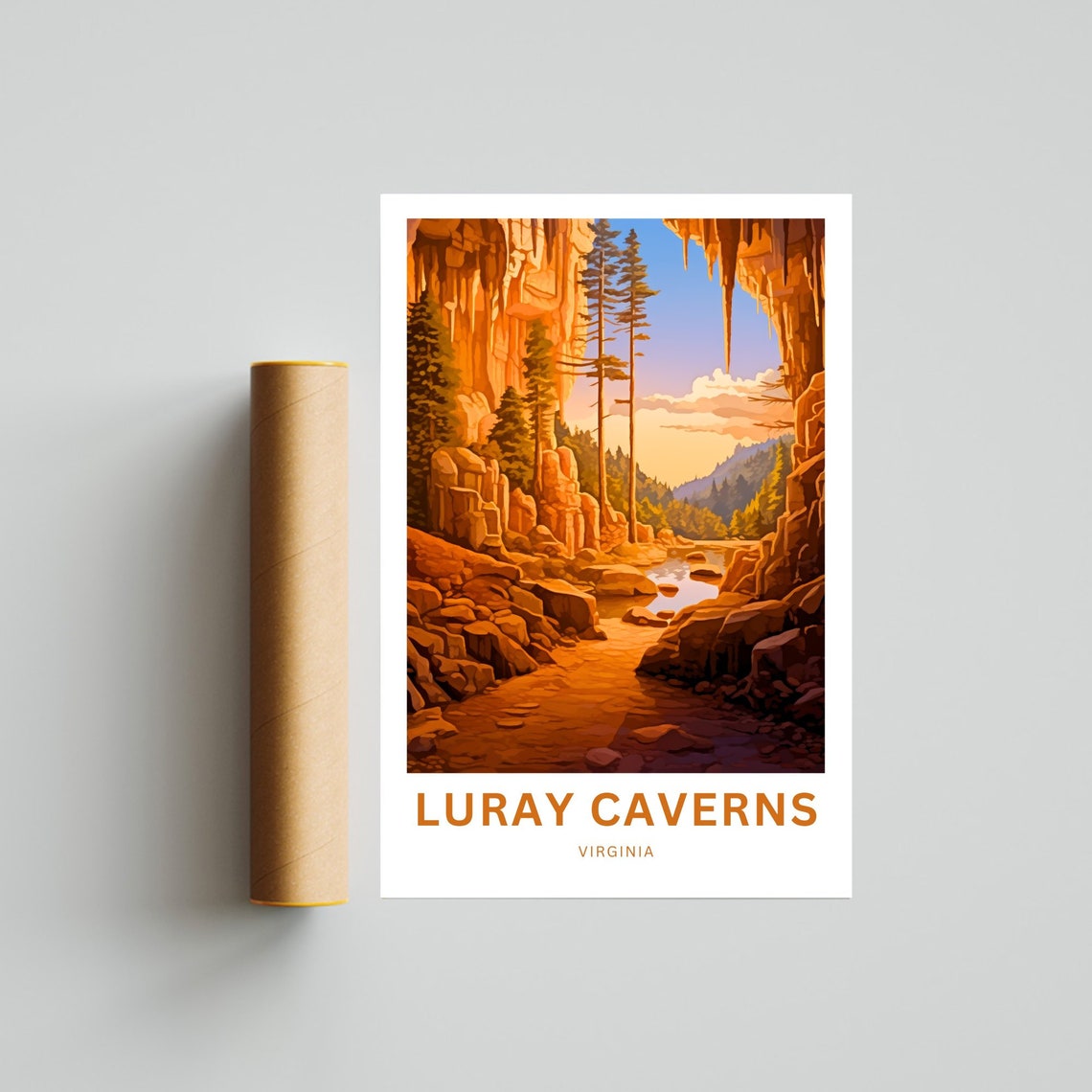 Luray Caverns Virginia Orange Cave Rock Formations Travel Poster - Image 4