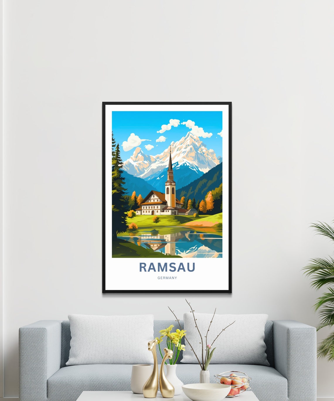Personalized Ramsau Germany Alpine Church Custom Text Travel Poster - Image 3