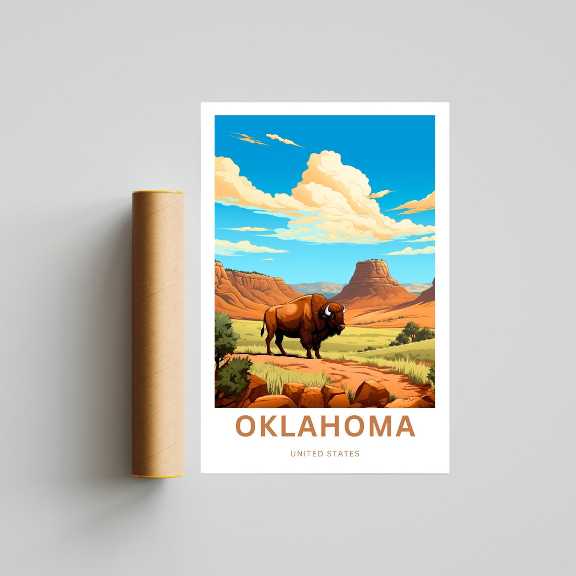 Oklahoma United States Bison Prairie Sunset Red Rocks Travel Poster - Image 4