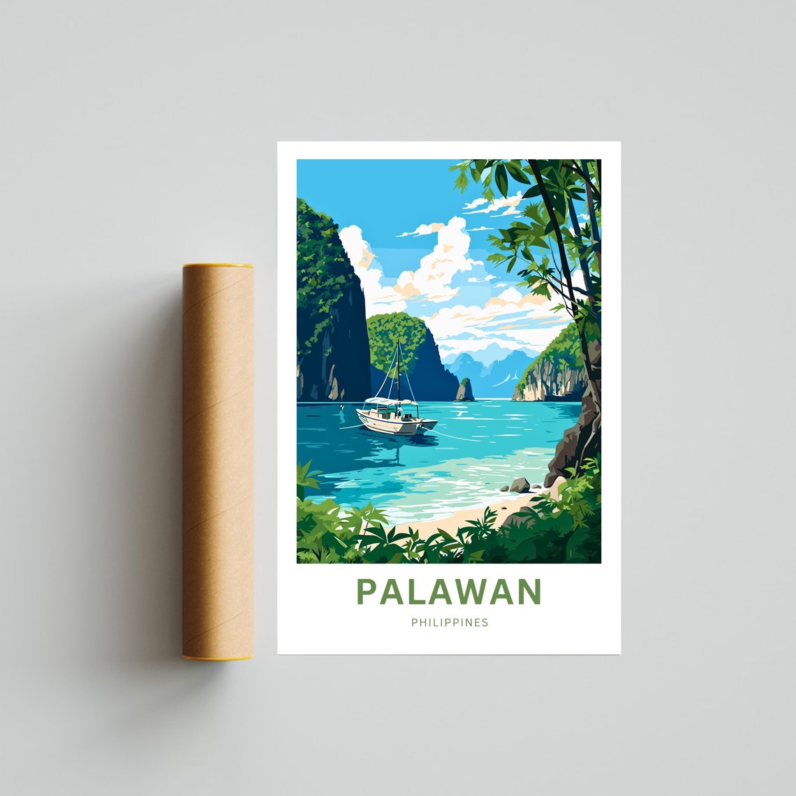 Palawan Philippines Tropical Lagoon Sailboat Scene Travel Poster - Image 4