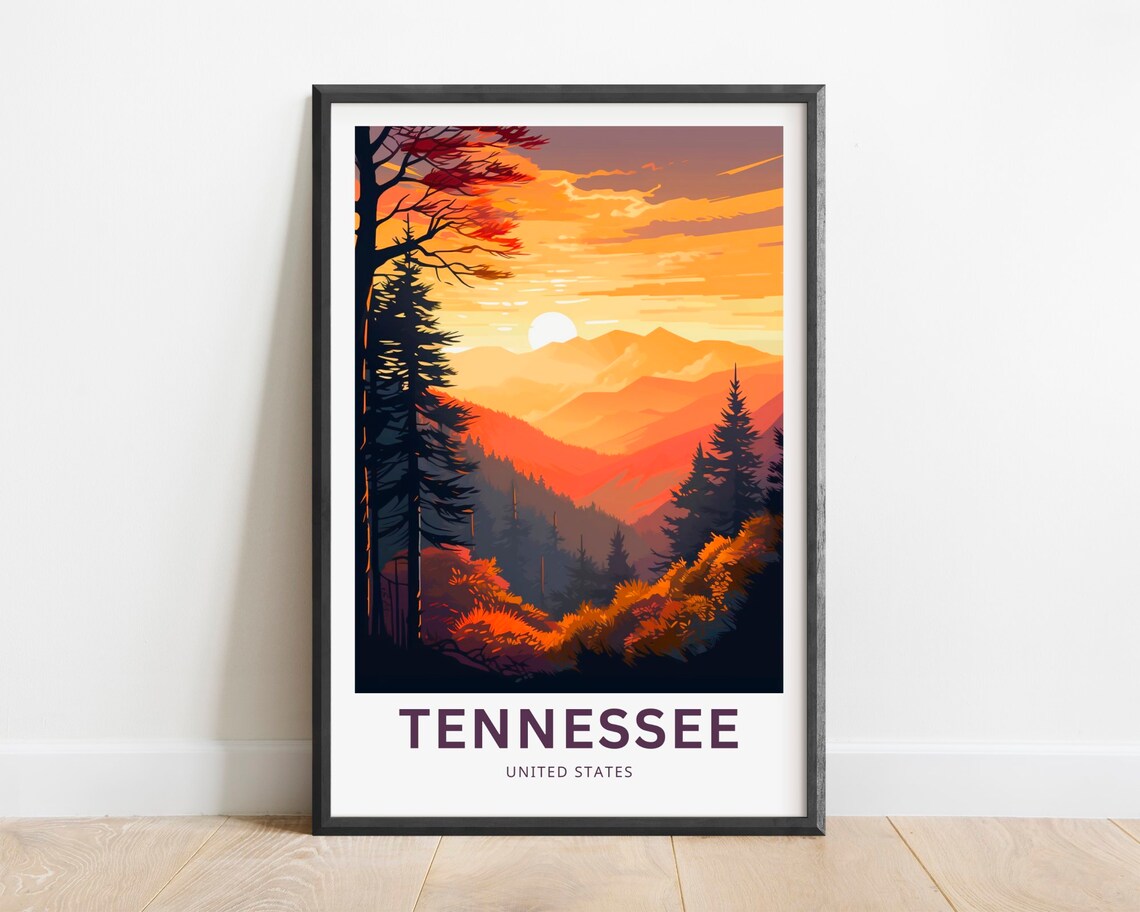 Tennessee United States Misty Mountain Sunset Vintage Travel Poster
