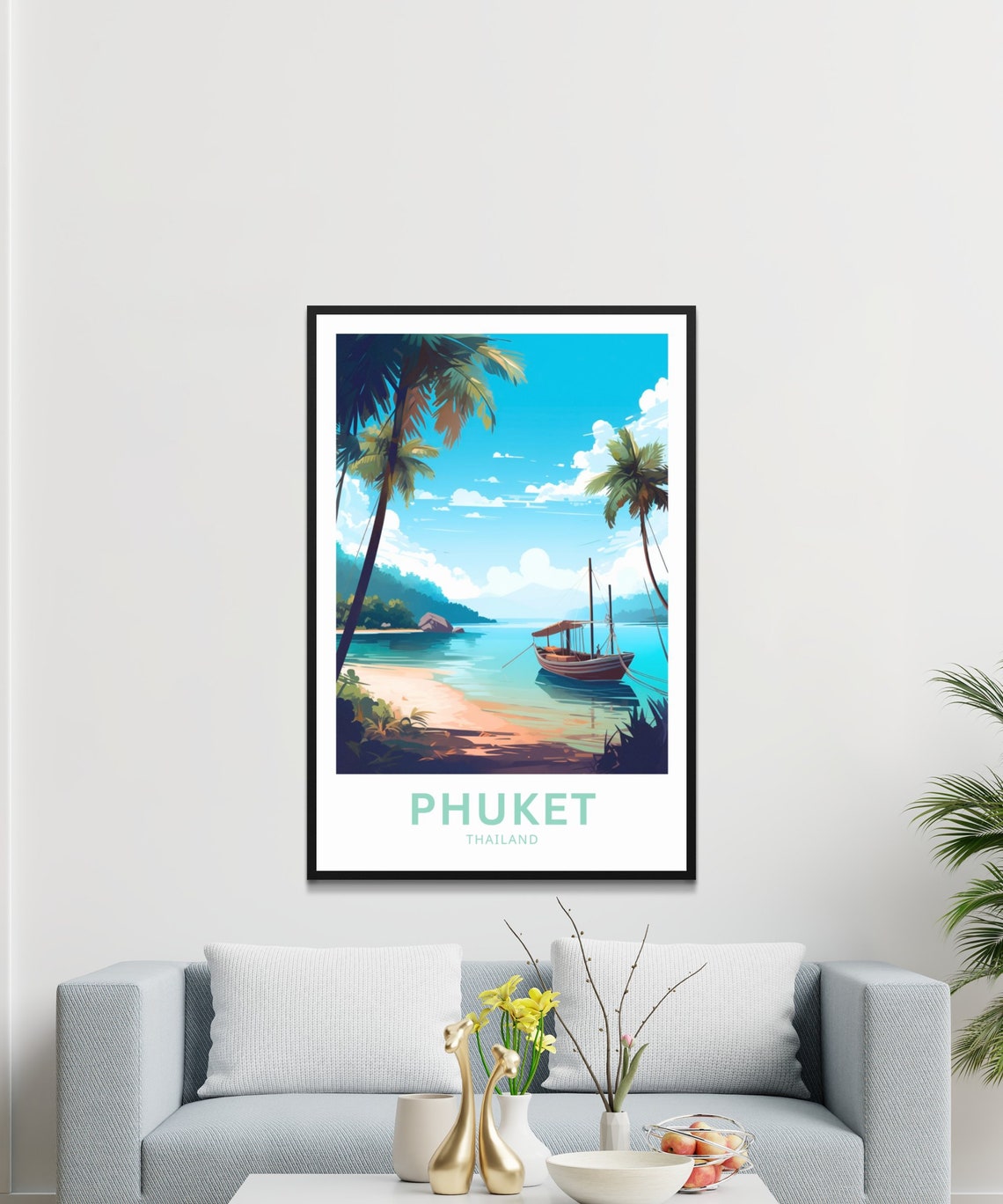 Phuket Thailand Palm Fringed Beach Tropical Longtail Boat Poster - Image 3