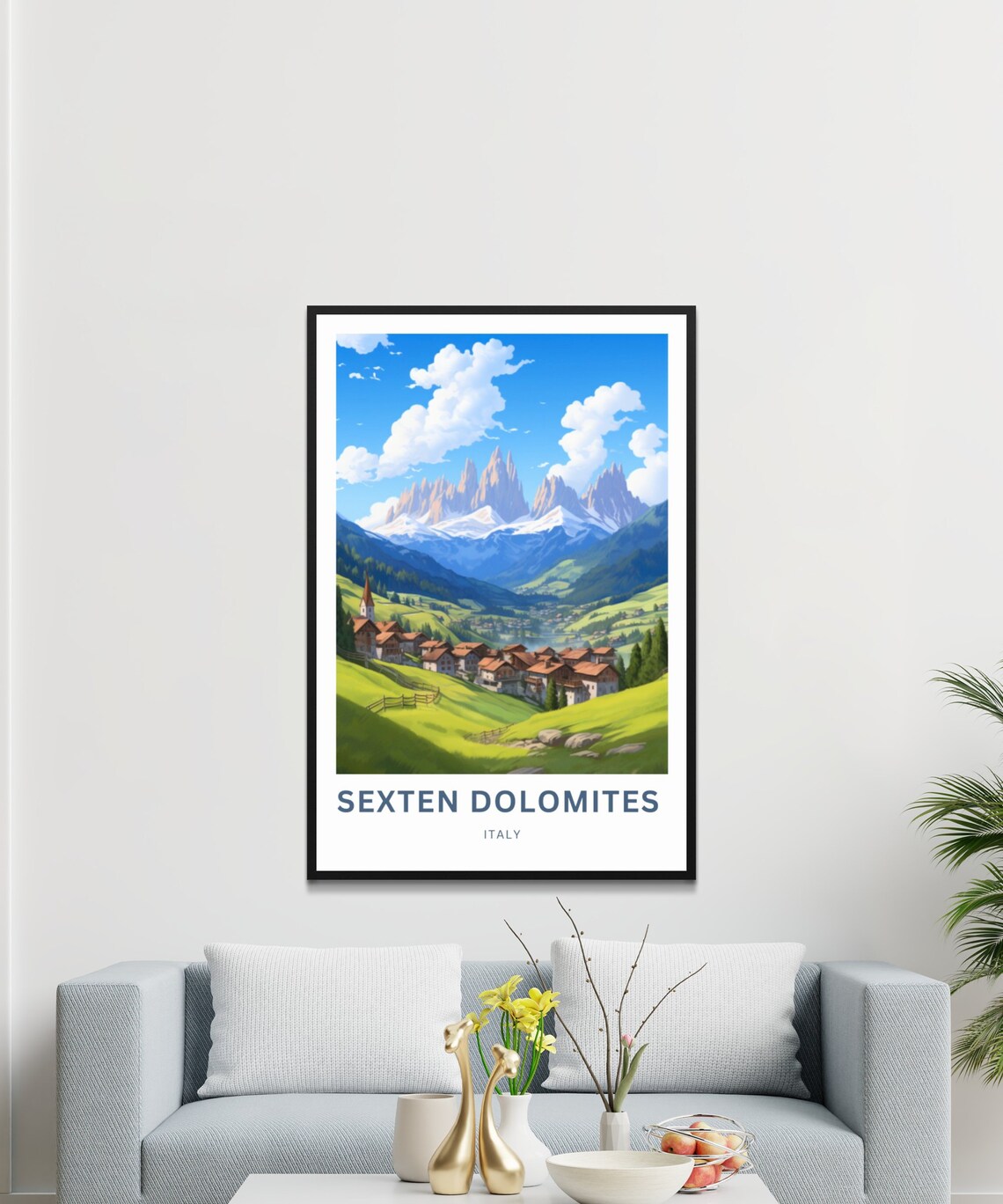 Sexten Dolomites Italy Alpine Village Church Snow Peaks Poster - Image 3