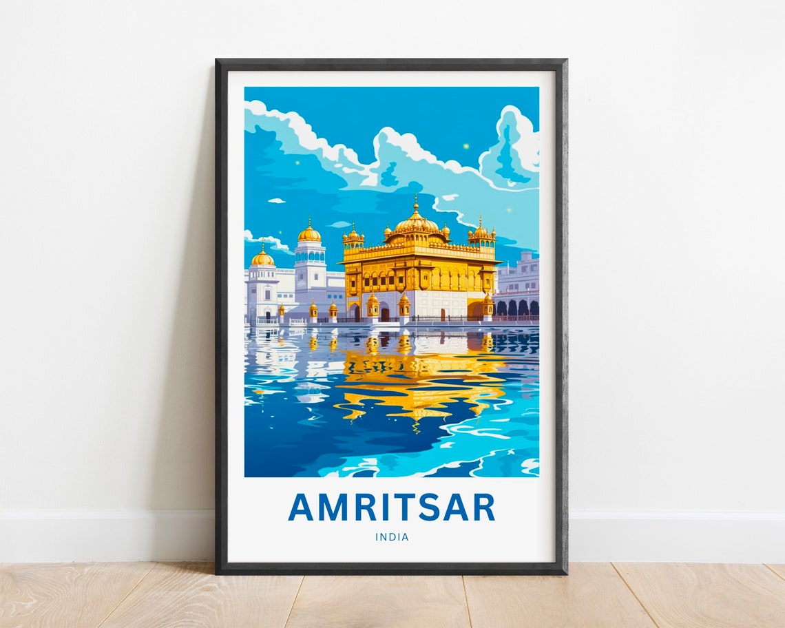 Amritsar Golden Temple Reflection India Sikh Shrine Travel Poster