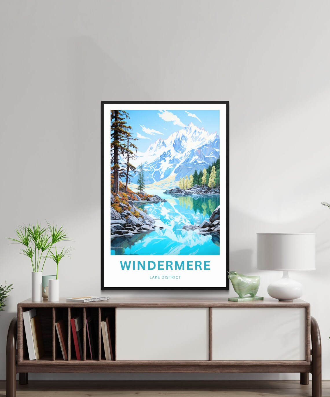 Windermere Lake District Snow Peak Lake Mirror Travel Poster - Image 2
