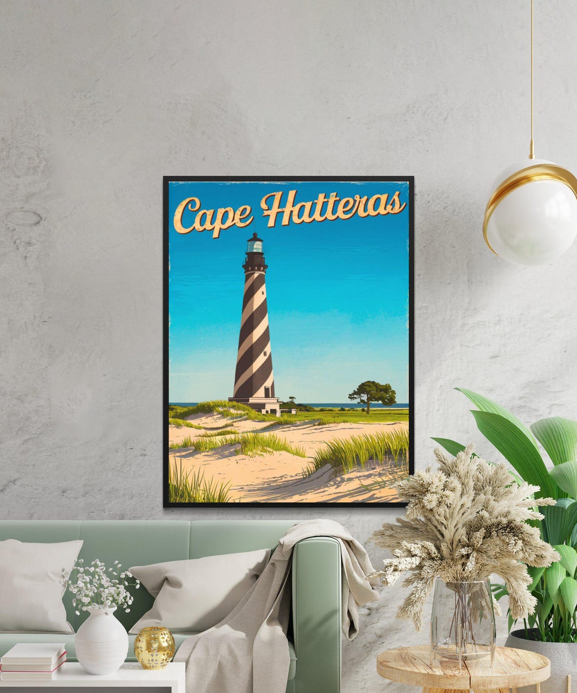 Cape Hatteras Vintage Retro Script Dunes Lighthouse Travel Wall Poster - Image 2