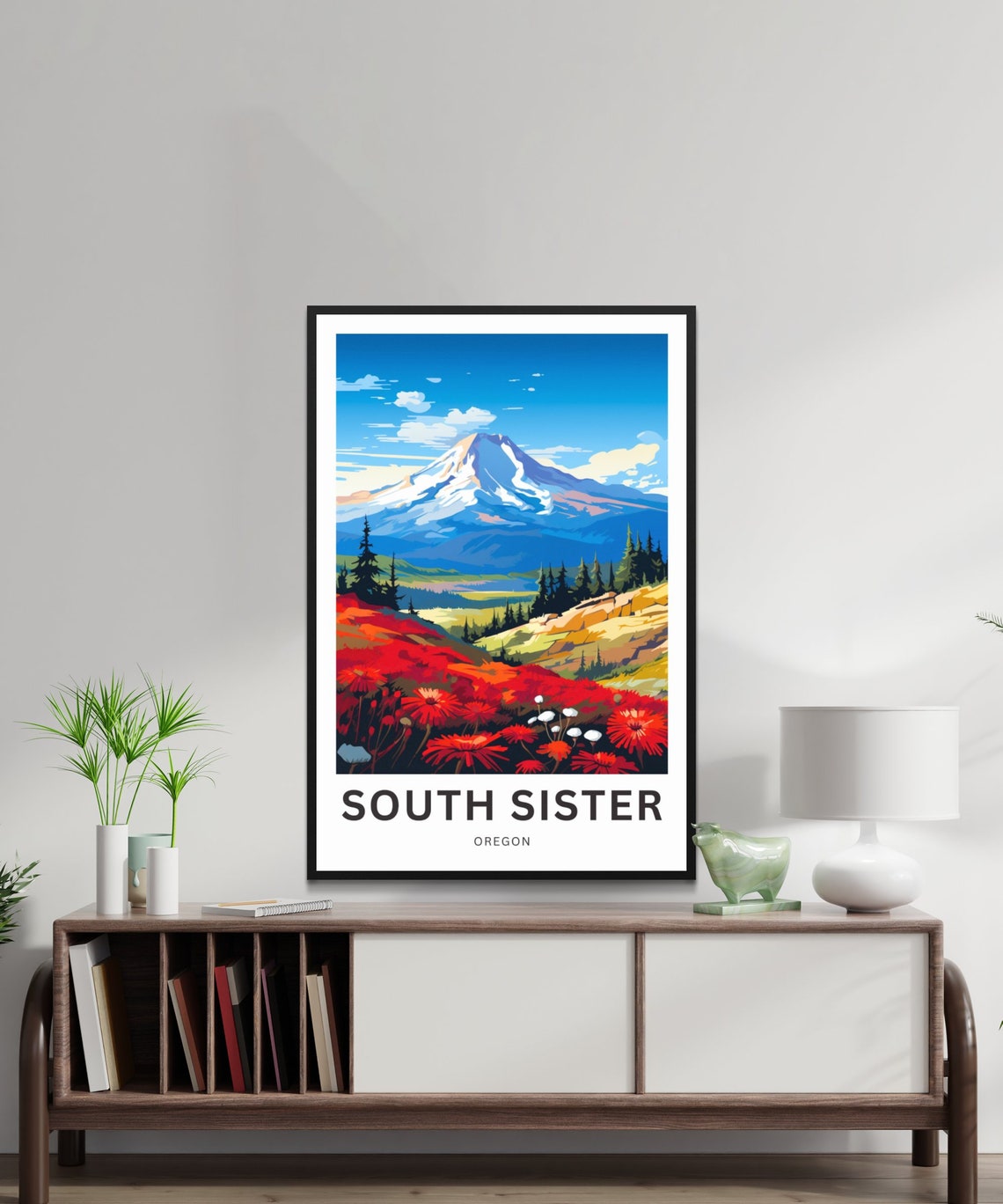South Sister Oregon Autumn River Forest Valley Travel Poster - Image 2