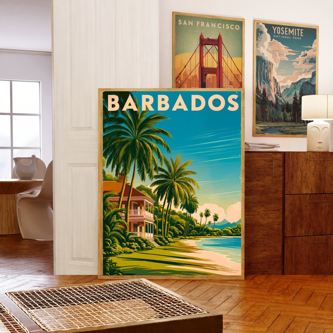 Barbados Vintage Beach House Palm Trees Caribbean Travel Poster - Image 5