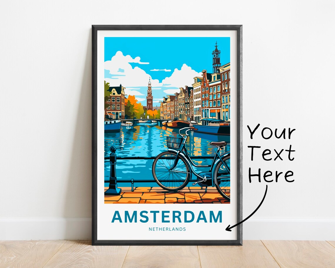 Amsterdam Netherlands Historic Canal Travel Poster Personalized Gift