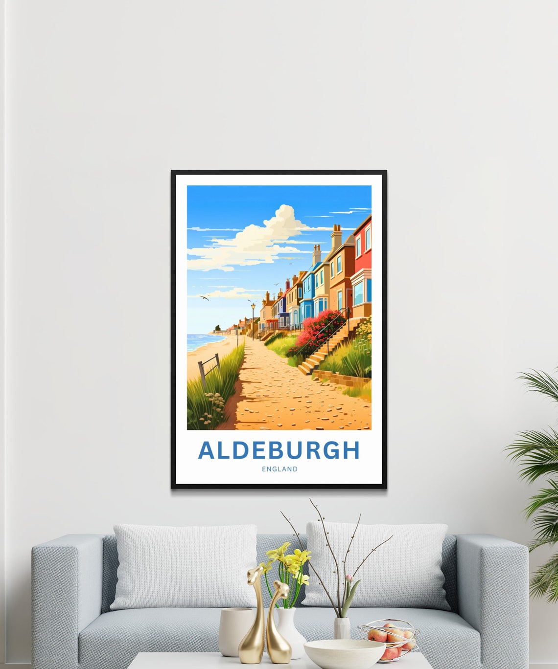 Aldeburgh England Beach Path Coastal Houses Personalized Travel Poster - Image 3
