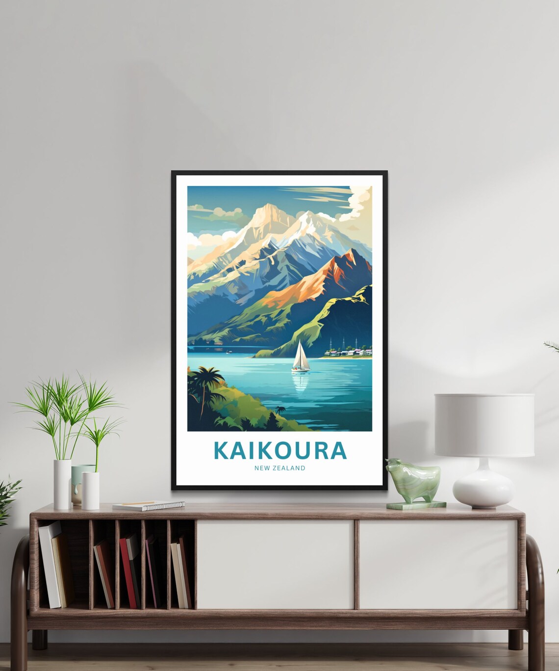 Personalized Kaikoura New Zealand Sailboat Bay Peaks Travel Poster - Image 2