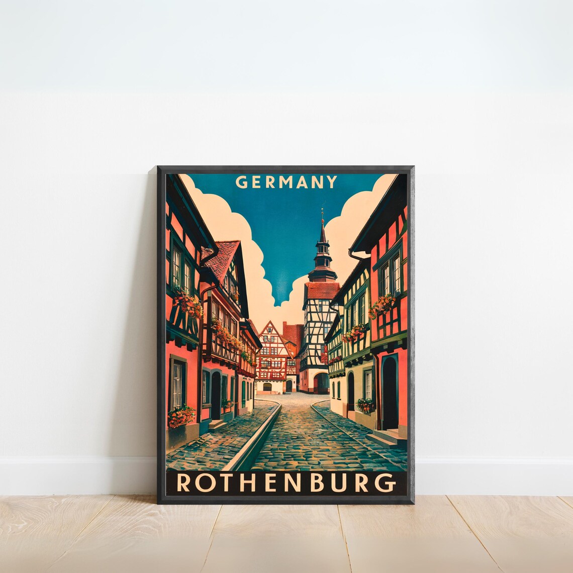 Rothenburg Germany Vintage Half Timbered Old Town Travel Poster