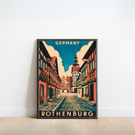 Rothenburg Germany Vintage Half Timbered Old Town Travel Poster