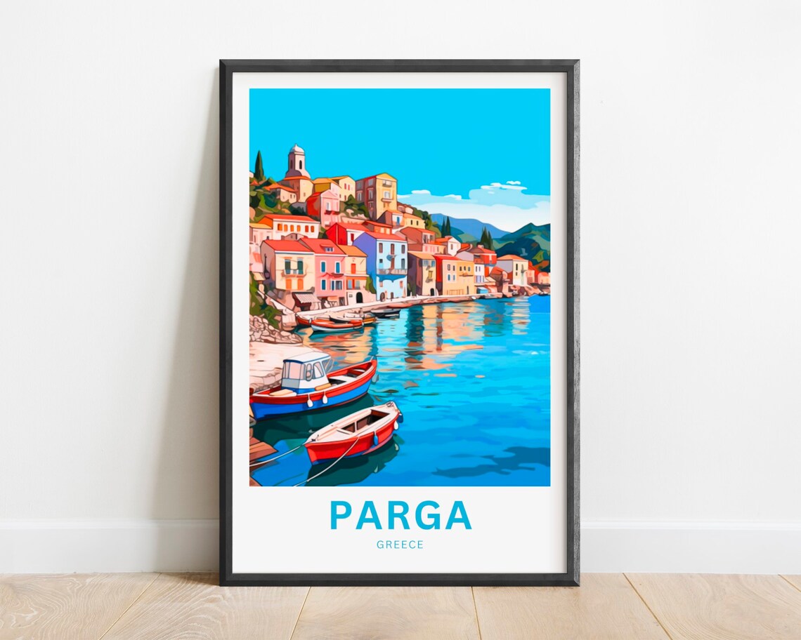 Parga Greece Colorful Fishing Harbor Boats and Houses Poster