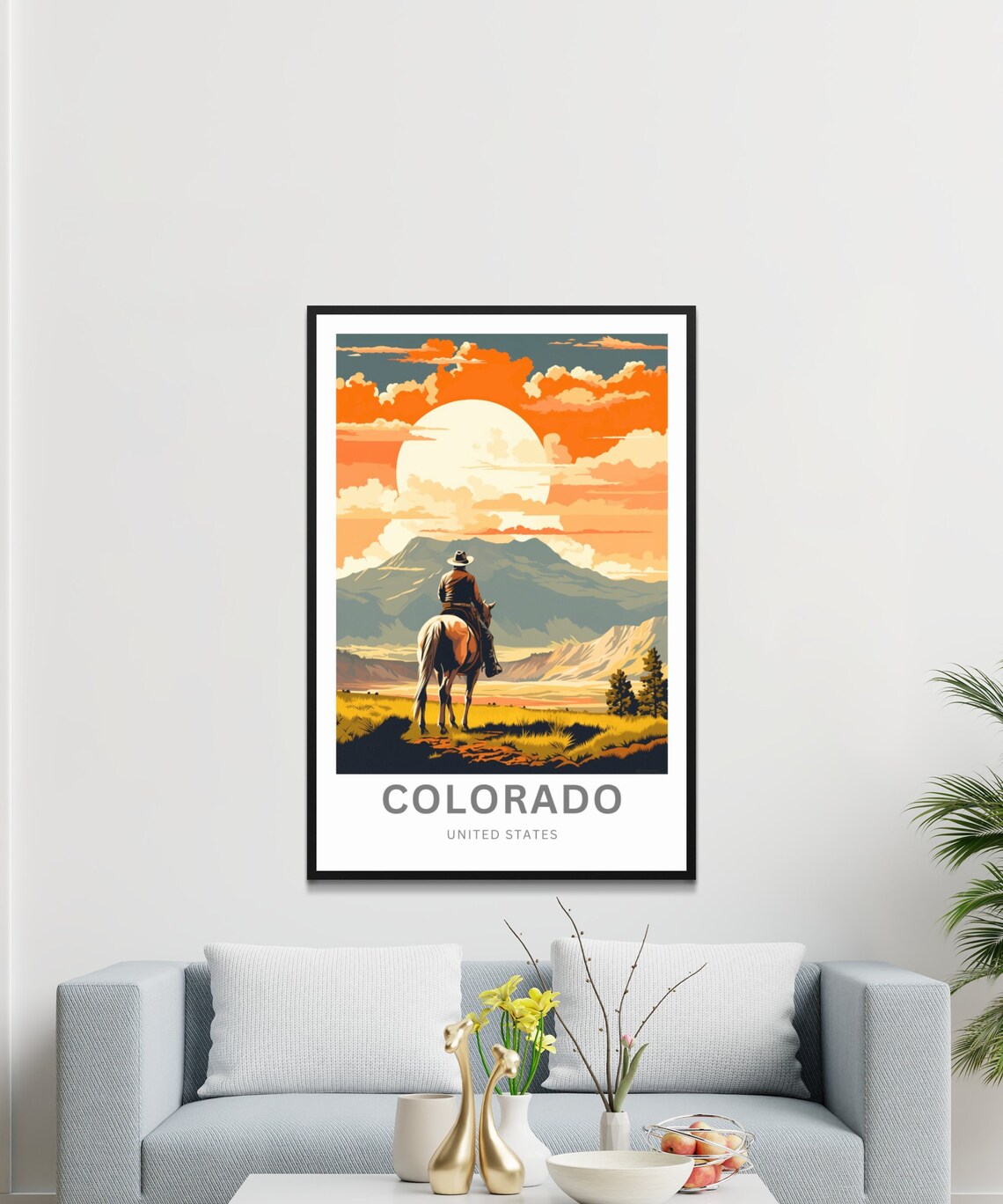 Colorado Cowboy Horseback Sunset Mountain Valley Golden Travel Poster - Image 4