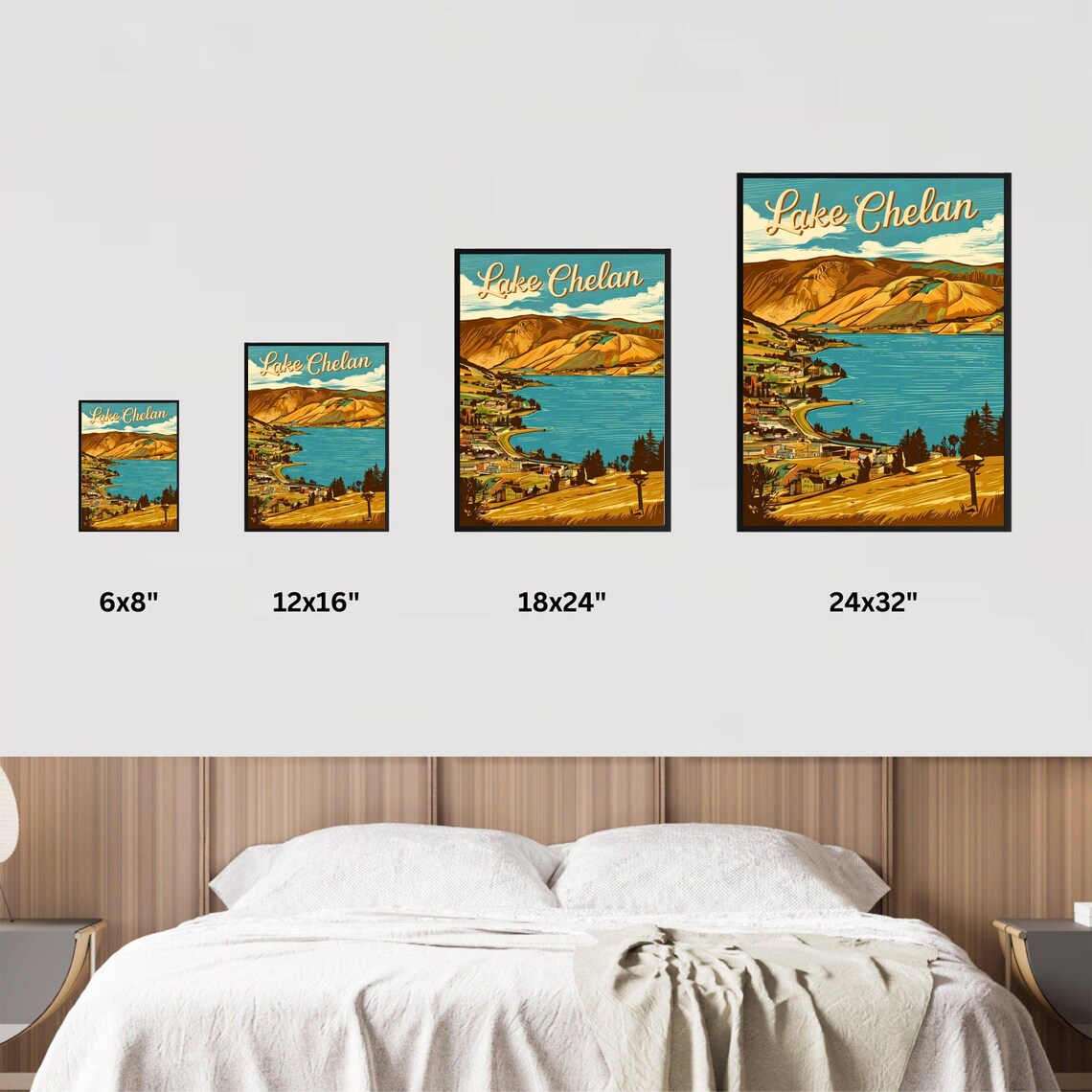Lake Chelan Vintage Travel Poster Washington Beach Day With Boat Art - Image 2