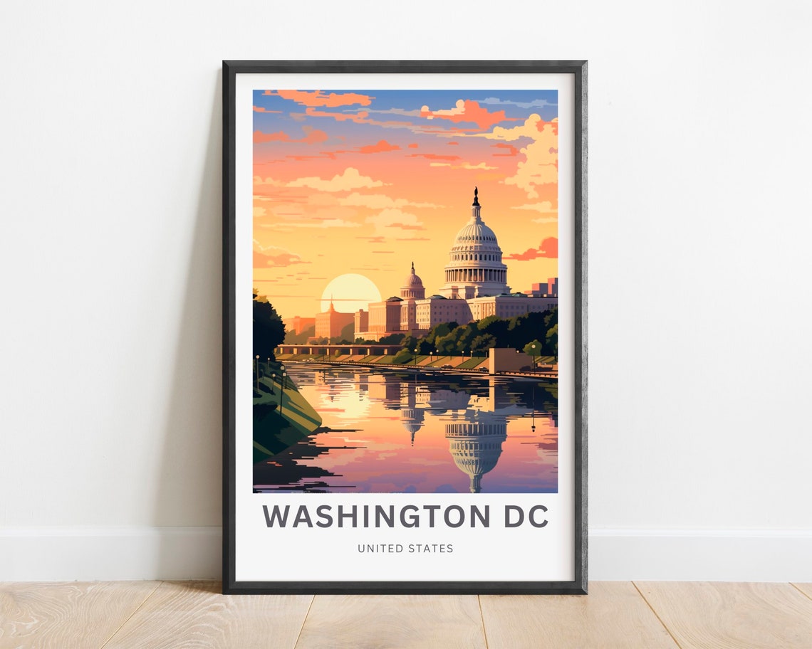 Washington DC Poster Featuring US Capitol Building at Sunset Art