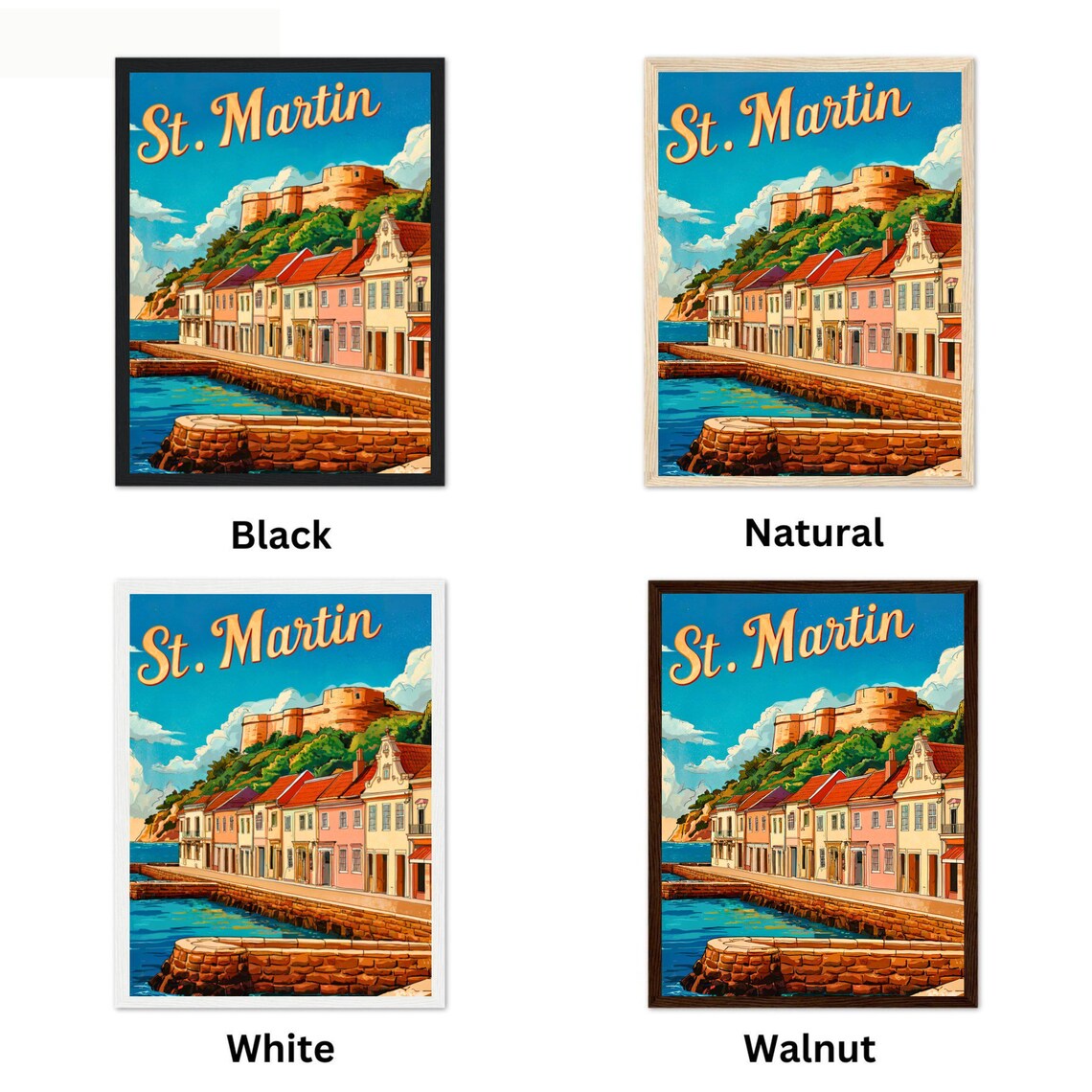 Saint Martin Caribbean Harbor Fort Town Vintage Travel Poster - Image 4