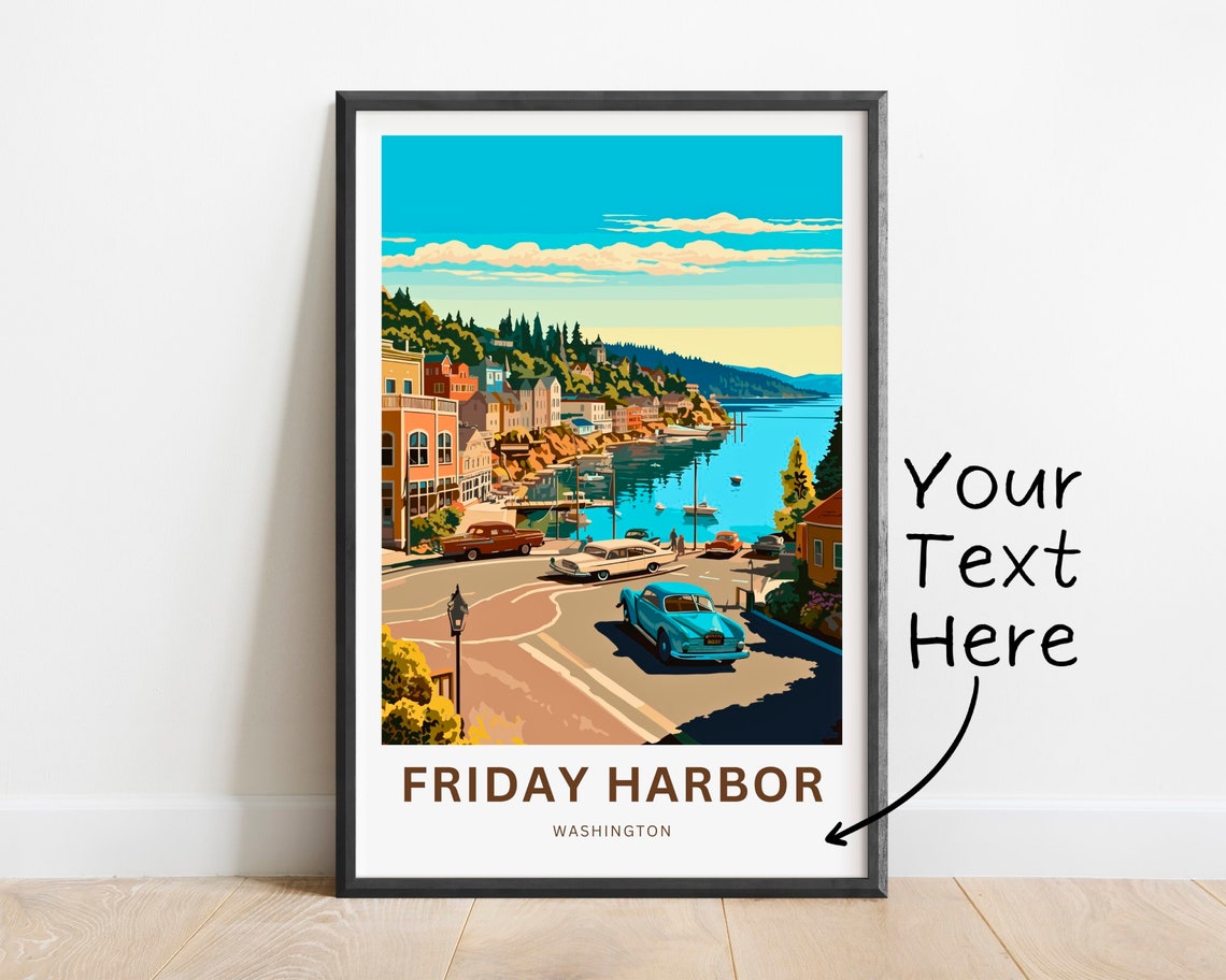 Friday Harbor Washington Customizable Vintage Cars Poster Artwork