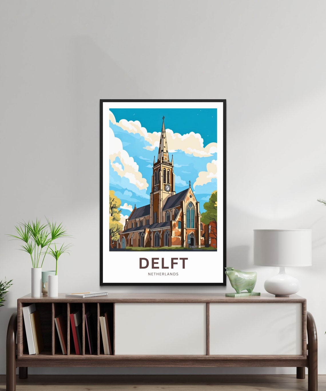Delft Netherlands Historic Church Tall Spire Skyline Travel Poster - Image 2