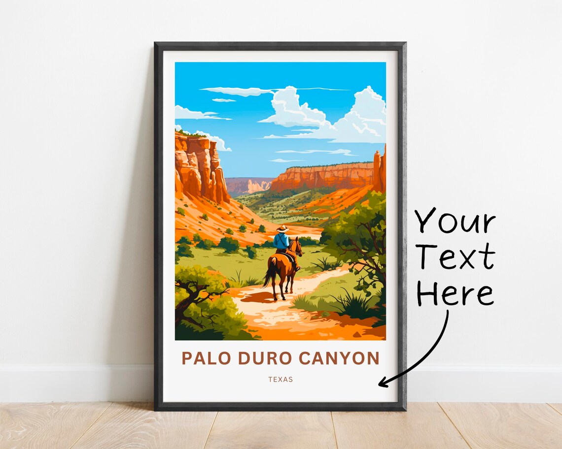 Palo Duro Canyon Texas Lone Horseback Rider Custom Text Travel Poster