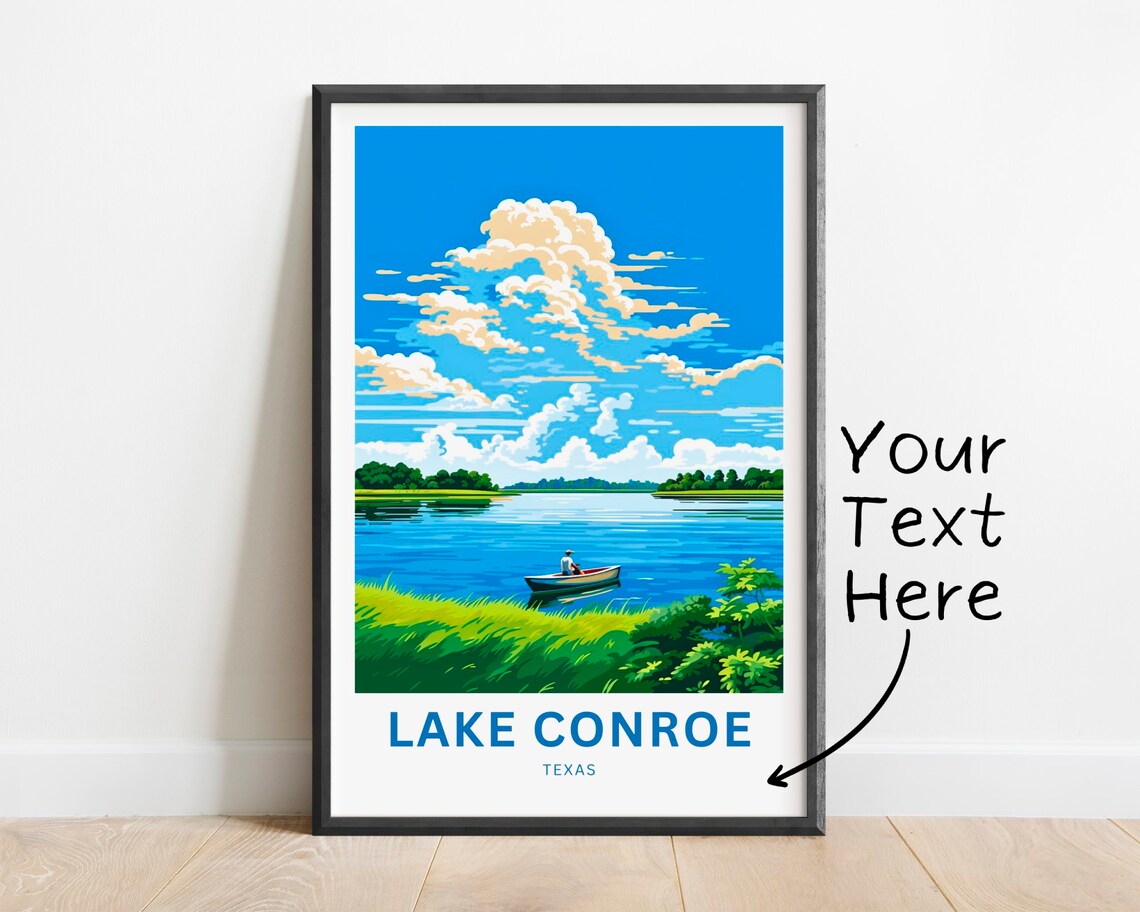 Lake Conroe Texas Personalized Fishing Boat on Open Water Poster