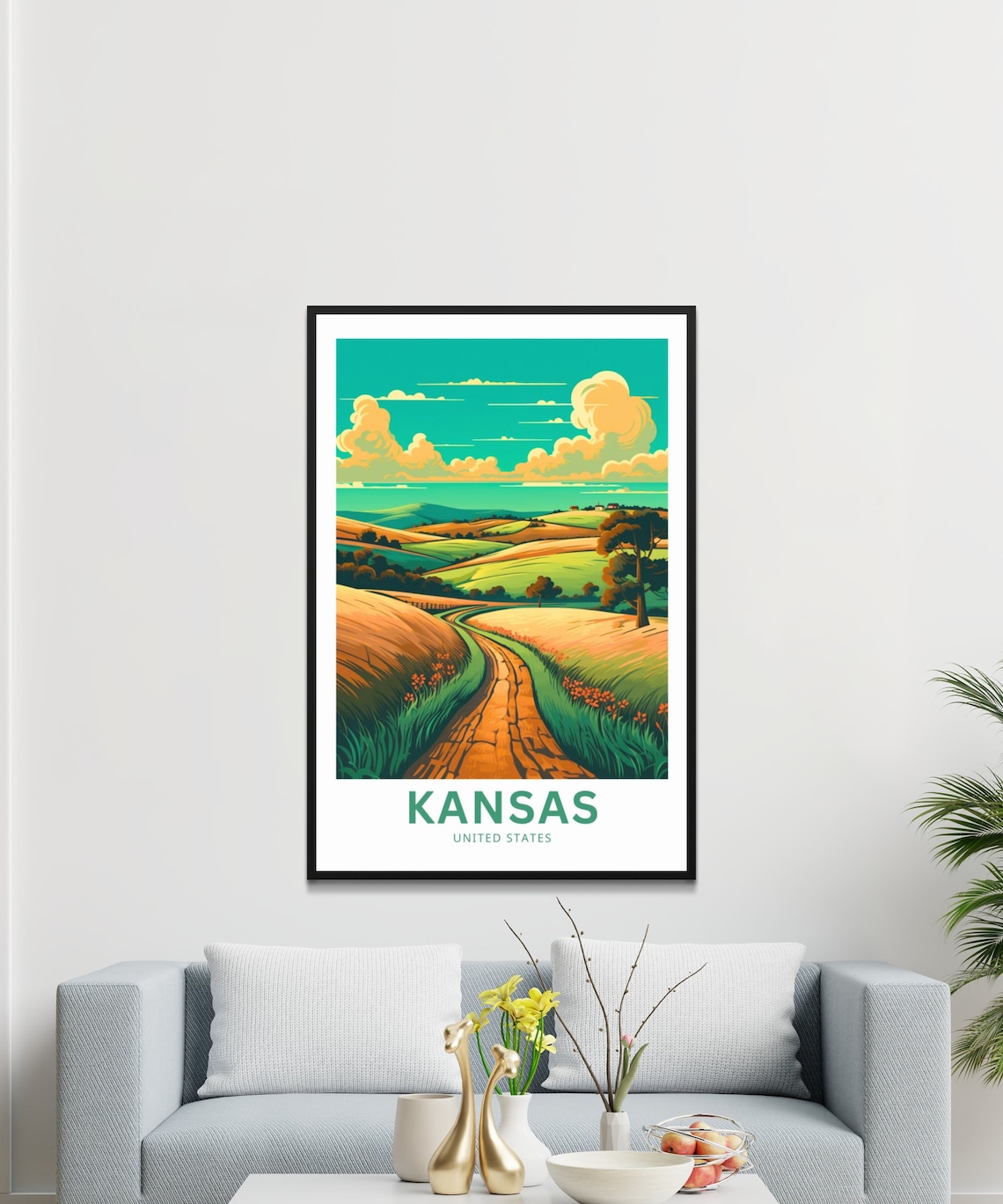 Kansas Rolling Hills Country Road Retro Vintage Travel Poster - Image 3