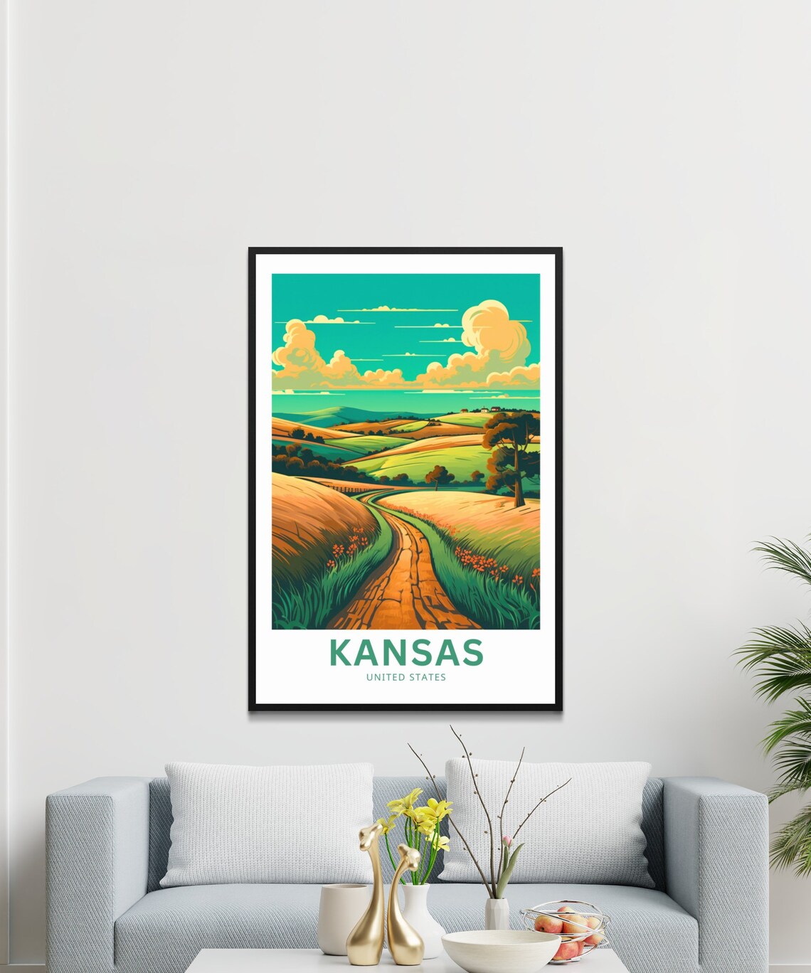 Personalized Kansas Rolling Hills Country Road Travel Poster - Image 3
