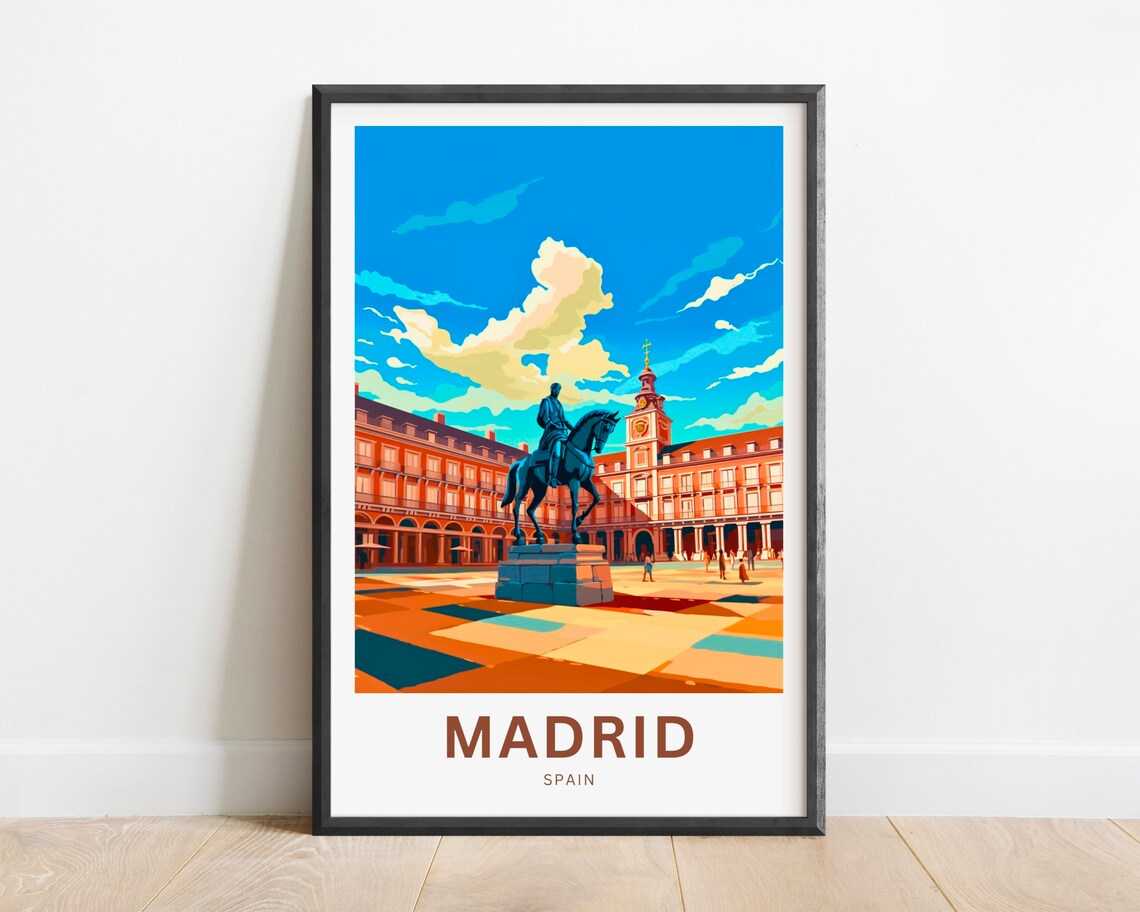 Madrid Spain Historic Plaza Mayor Equestrian Statue Art Poster