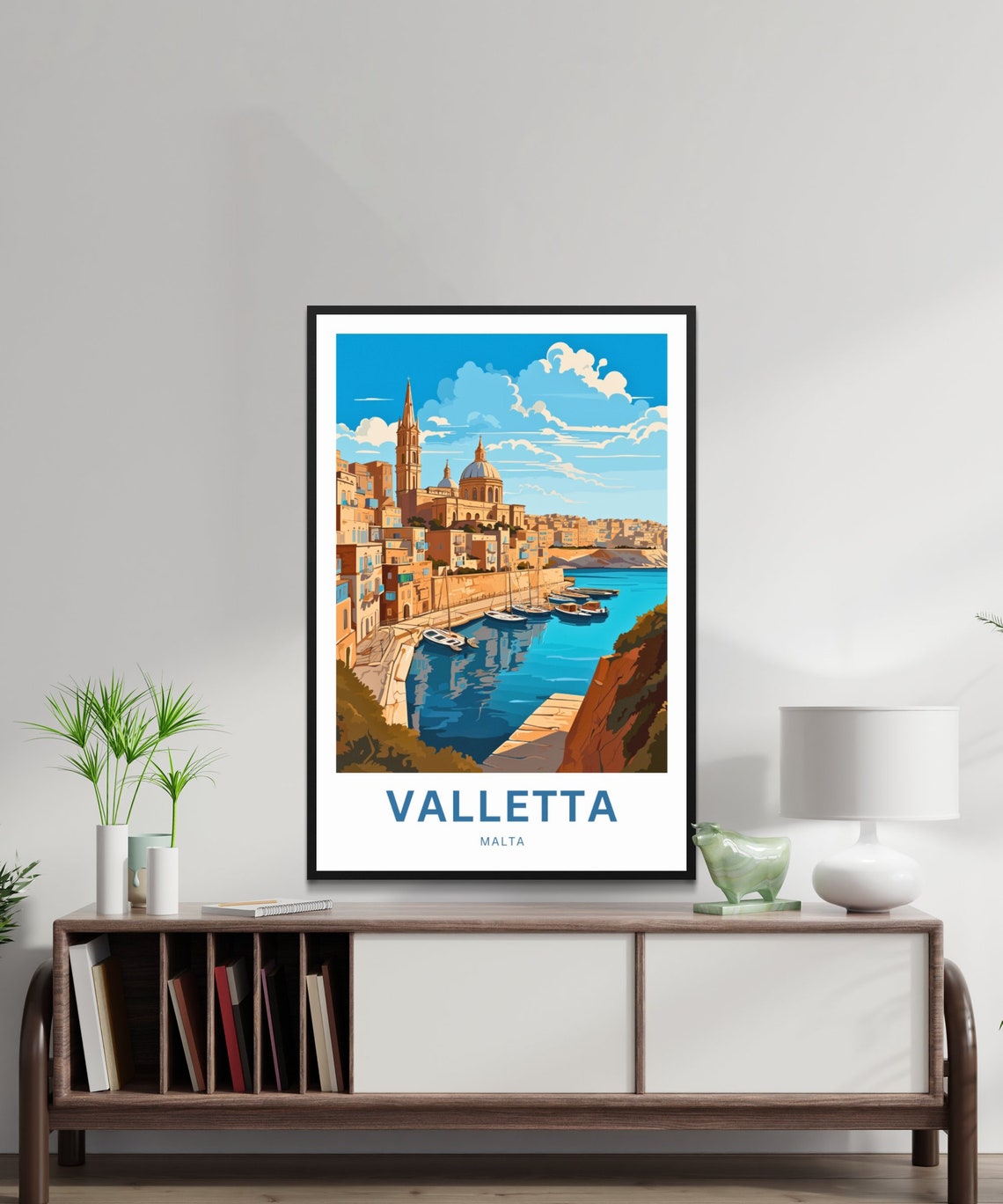 Valletta Malta Harbor Cathedral Golden Waterfront Scene Art Poster - Image 2