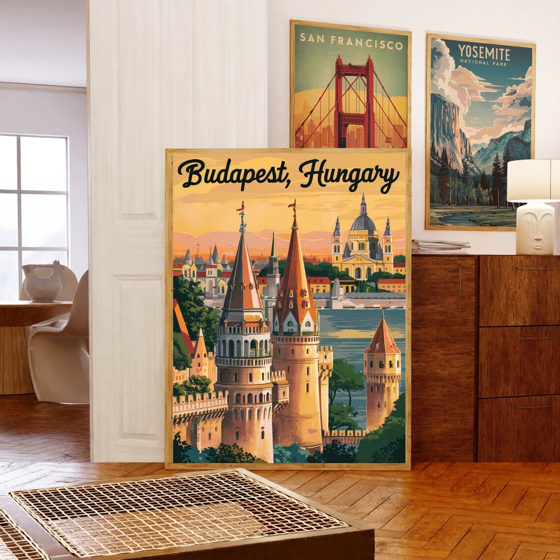 Budapest Hungary Bastion Towers Danube Sunset Vintage Poster - Image 5